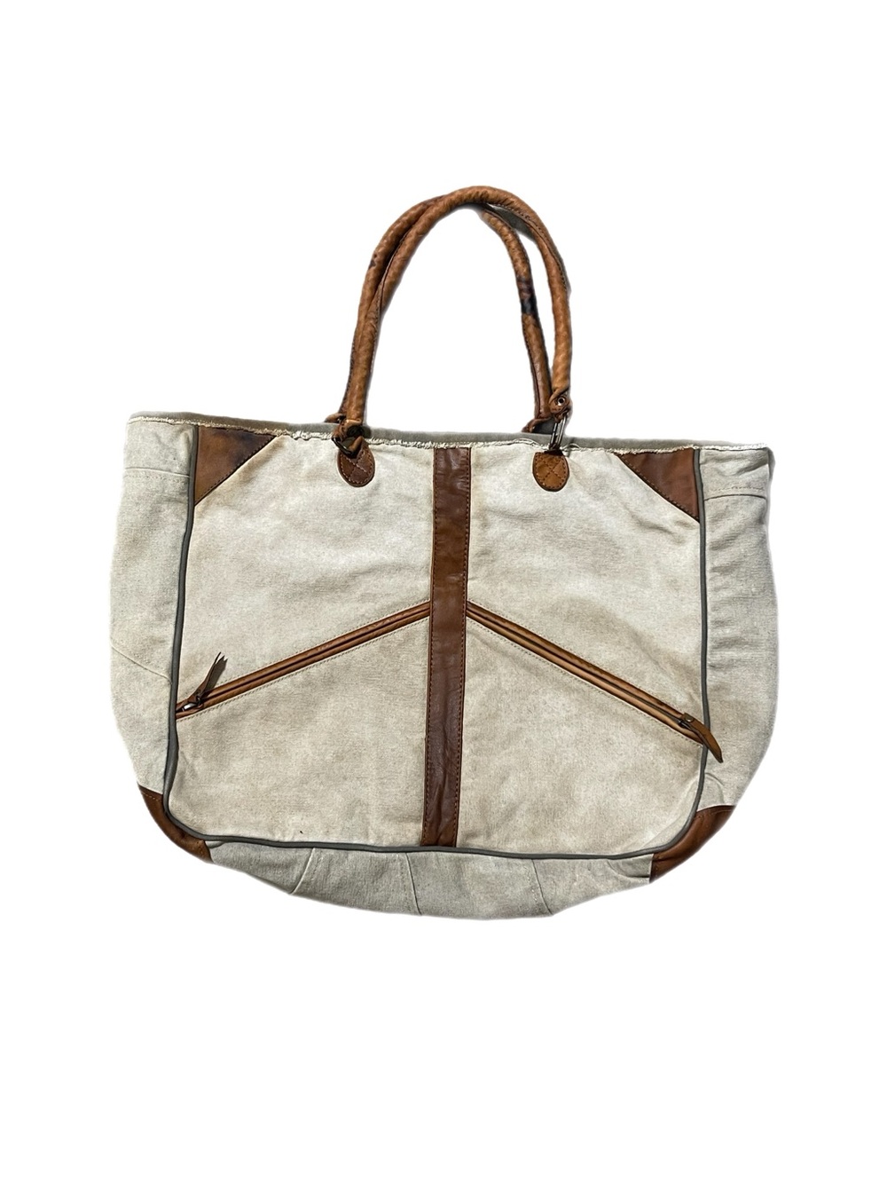 Vintage Mona B Canvas Rustic 100% cotton & 100% Leather Trim Tote